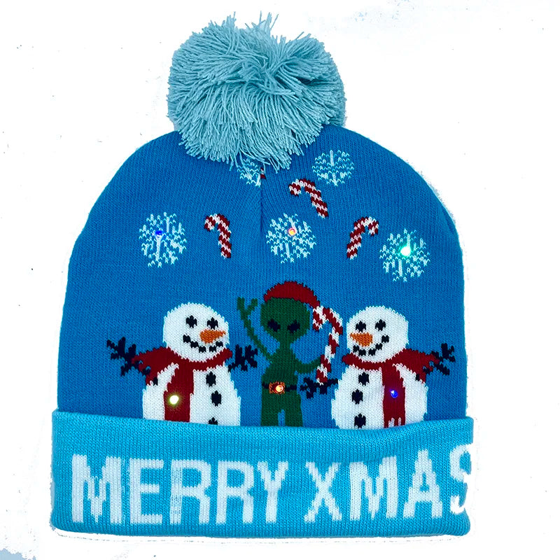 LED Christmas Hat Creative Flashing Led Light Knitted Hat Snowman Winter Warm Color Knitted Cap Christmas Gift