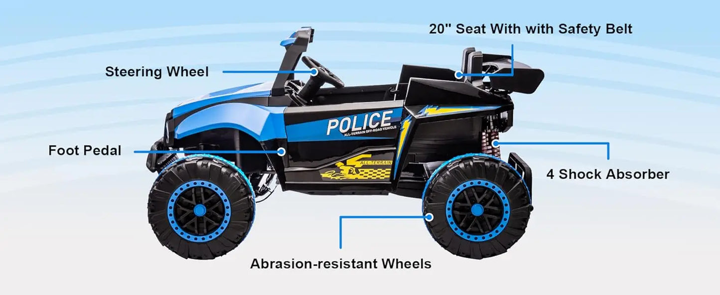 24V Ride on Toys for Boys & Girls 2 Seater Ride On Car for Kids, 6.21 Mph Max Speed, 4 Spring Suspension (Black & Blue)