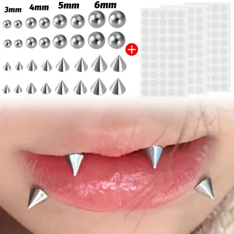 Fake Piercing Stud Set Fake Nose Ring Stud with Sticker Pack Fake Eyebrow Lips Piercing Non Piercied Earring Stud Body Jewelry