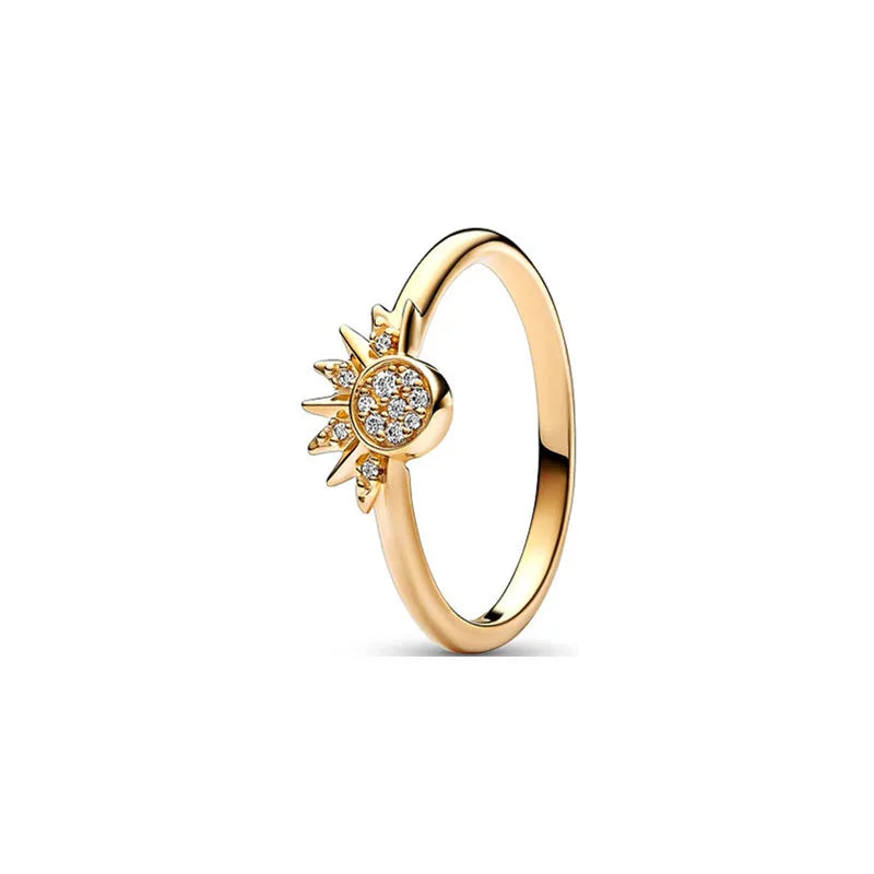 Gold Color Sun Heart Bow Size 6 7 8 9 Ring Rings for Trenday Women
