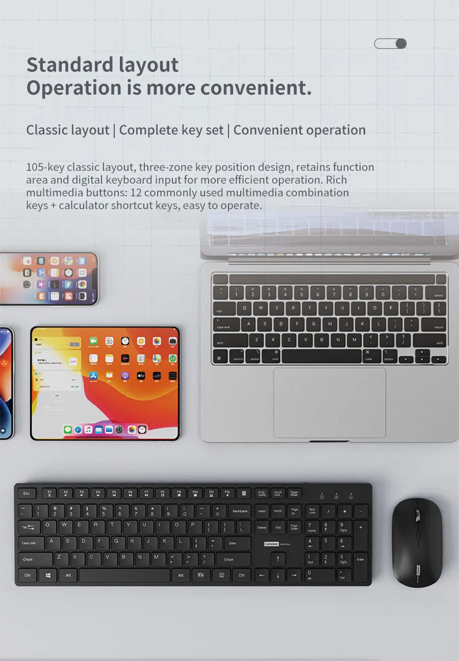 Lenovo Wired Mouse and Keyboard Set Classic Black Office Business Home Use Mouse 104Keys Silent Quiet Keyboard Combo for Laptop