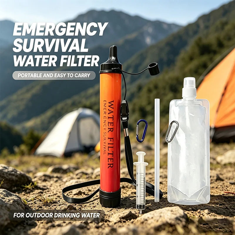 1pcs Portable Emergency Survival Water Filter Straw, Physical Purification Drinking Straw for Camping & Hiking