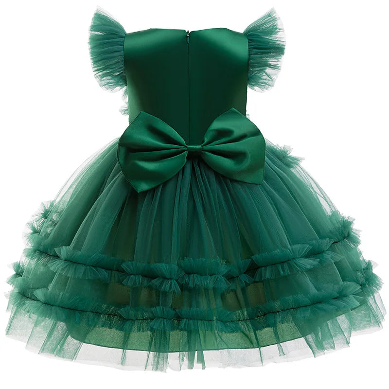 Merry Christmas Girls Cute Christmas Tree Mesh Fashion Princess Dress Party Costumes 2-10 Years Kids Clothes