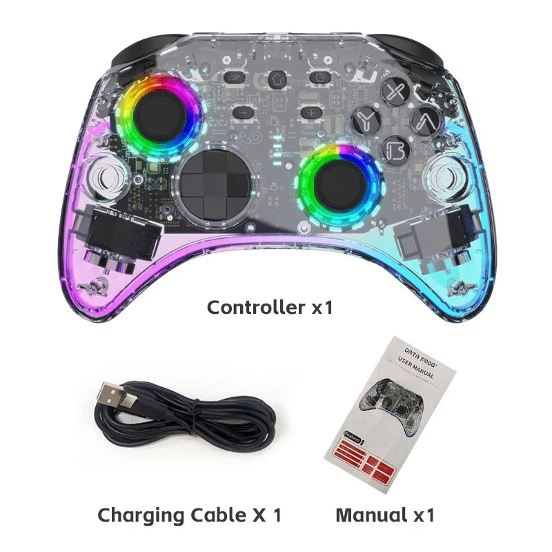 DATA FROG Portable Transparent Game Controller Wireless RGB LED Game Pad Multi Platform For Switch OLED PC Android IOS