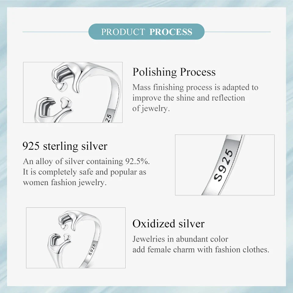 WOSTU Real 925 Sterling Silver Romantic Hand Heart Rings For Women Palm Love Couple Wedding Rings Valentine's Day Jewelry Gift
