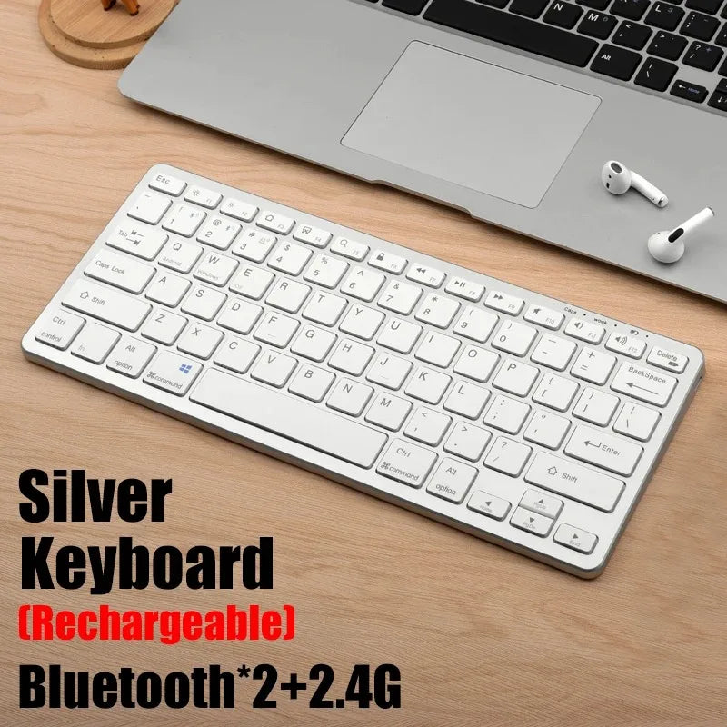 Wireless Keyboard Mouse Combo, Bluetooth 5.0 & 2.4G Dual Mode Rechargeable Gray Set for Notebook Laptop