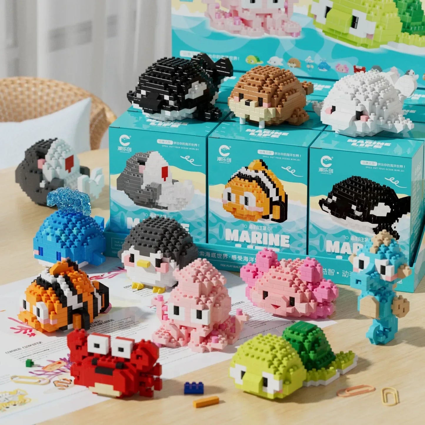 Marine Organism Micro Building Blocks Sea Turtle Killer Whale Beluga Walrus Penguin Mini Brick Figure Toys For Christmas Gift