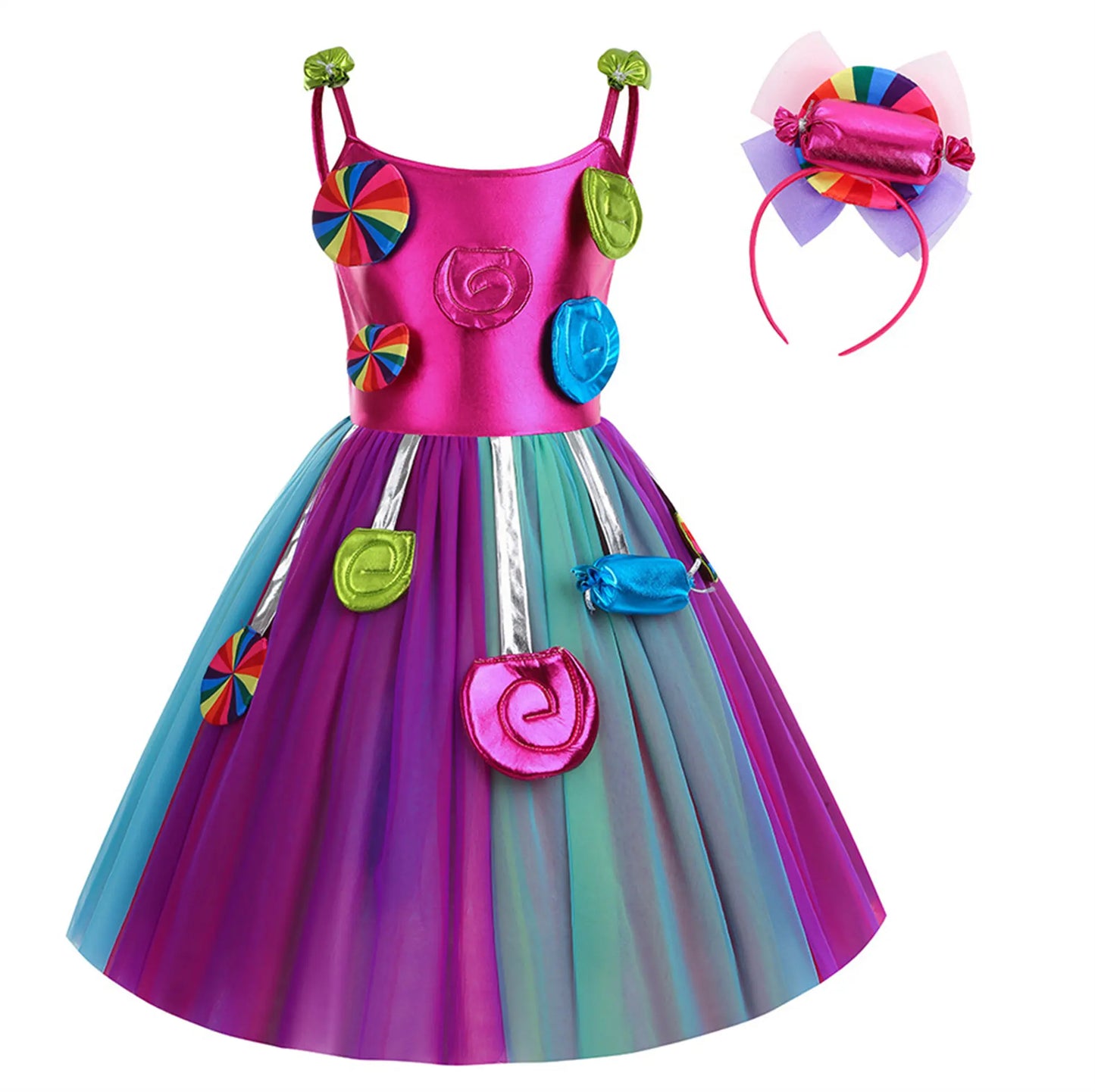 Delicate Princess Lollipop Fairy Costume Girls Halloween Candy Role Play Dress up Kid Carnival Purim Party Cute Vestidos Rainbow
