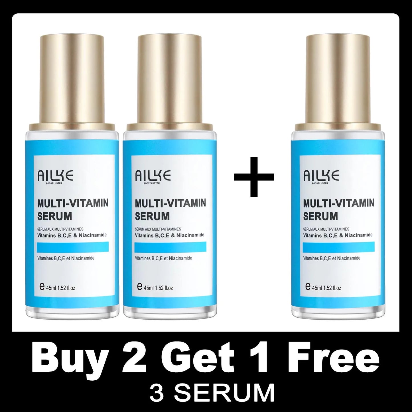 AILKE Multi Vitamin Brightening Skin Care Set, With Vitamin C E B5, Hydrating, Anti Dark Spots, Wrinkles, Even Tone for Women