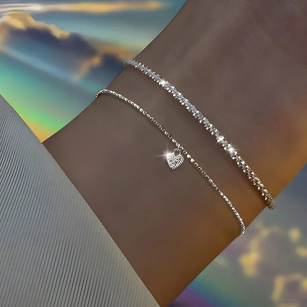 6pcs 925 Sterling Silver Rhinestone Bracelets for Women Girls Luxury