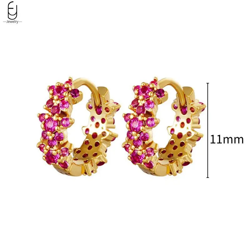 925 Sterling Silver Needle Rose Red Crystal Stud Earrings For Women Water Drop/Heart Pendant Gold Earrings Fashion Jewelry Gifts