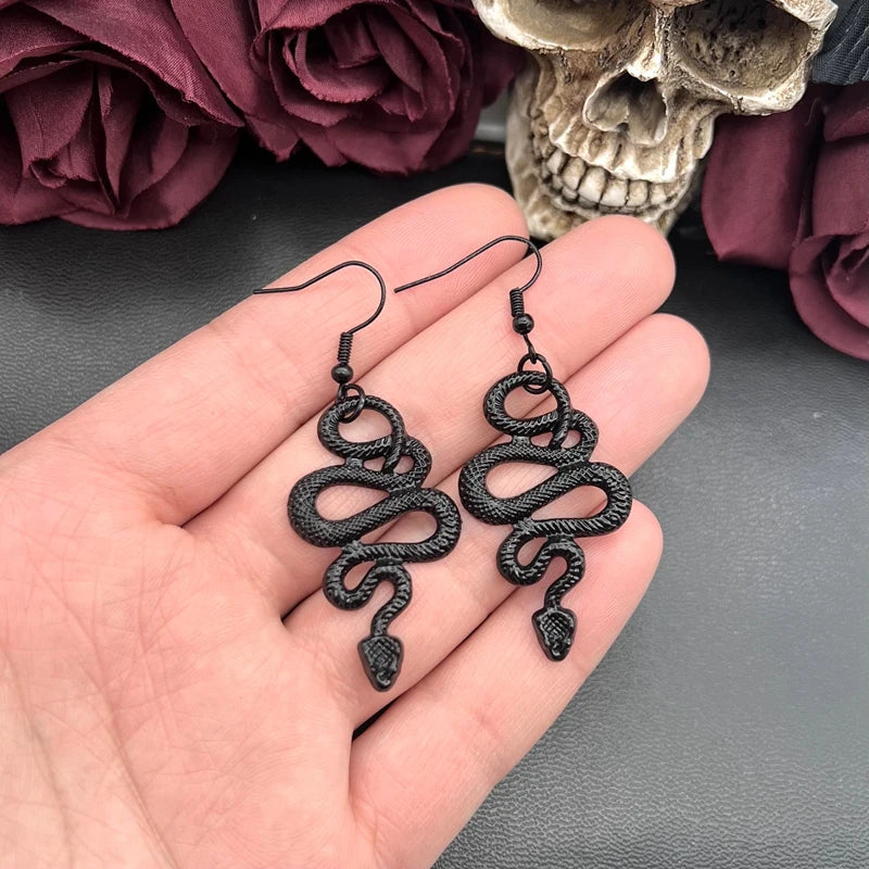 Gothic Snake Charm Earrings  Mysterious Black Snake Pendant Earrings Witchy Goth Spooky JewelryAccessories Gift