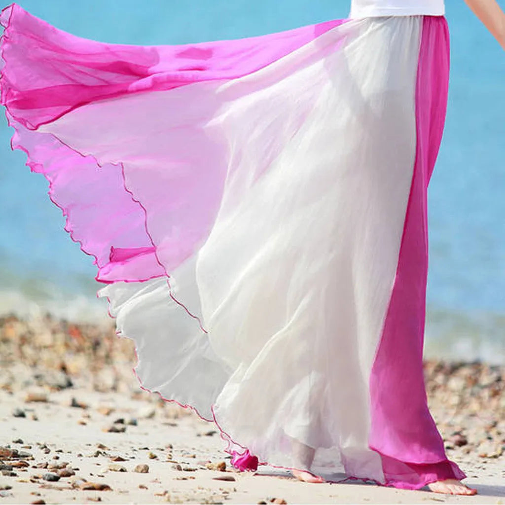Floor Length Skirt Fashion Full Flowing Circle Color Women Chiffon Bohemian Styel Large Swing Sheer Breath Skirt for Cocktail