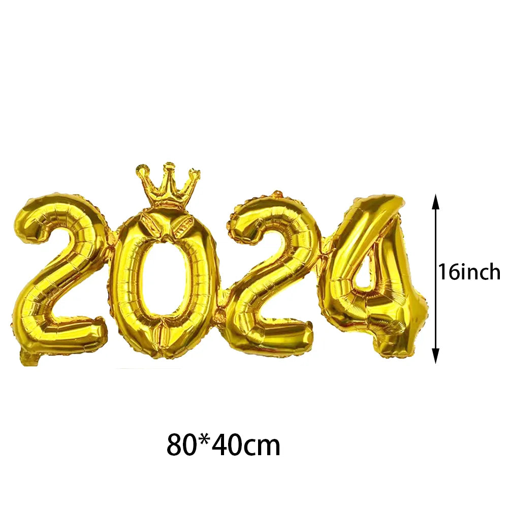 New Year 2024 number foil Balloon Hello 2024 New Year banner Balloon 2024 new year decor balloon Happy New Year Party Decoration