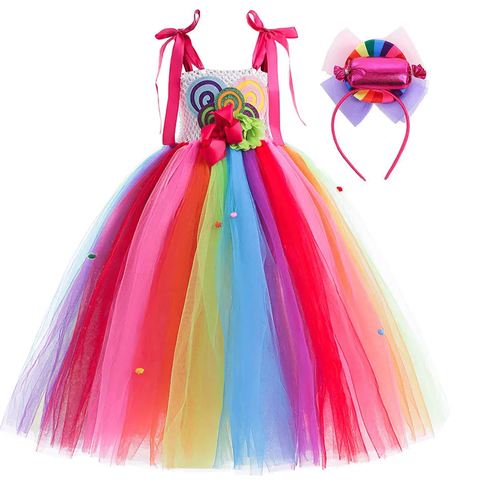Delicate Princess Lollipop Fairy Costume Girls Halloween Candy Role Play Dress up Kid Carnival Purim Party Cute Vestidos Rainbow