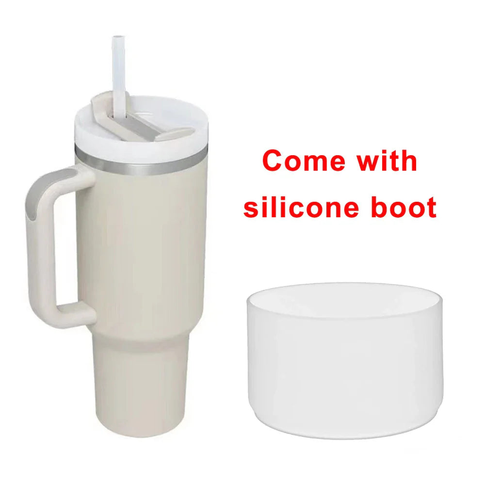 40oz Tumbler with Handle Straw and Silicone Boom Stainless Steel Vacuum Thermos Cup Large Capacity Travel Car Coffee Mug Logo