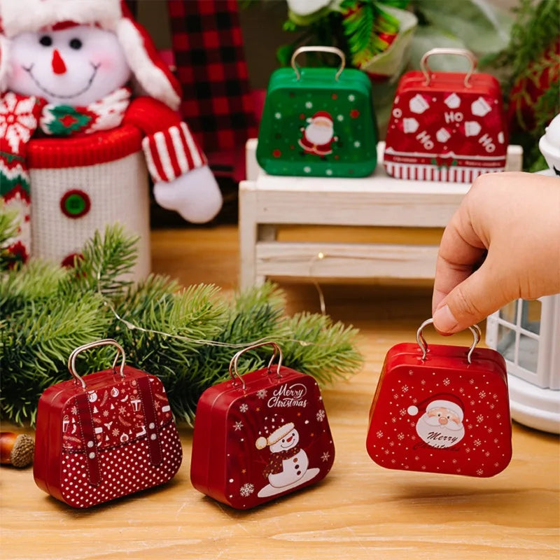Christmas Tin Gift Box Metal Candy Box Square Candy Storage Containers for Holiday Xmas Supplies Happy New Year