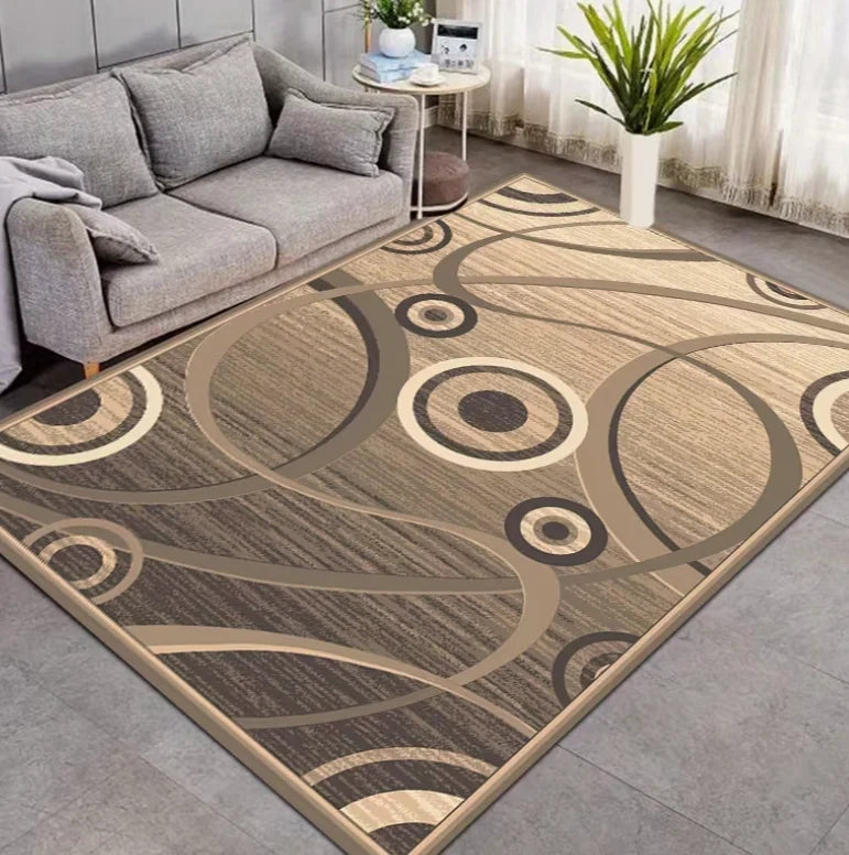 This Is a Large Area Rug with a Black Base Featuring a Geometric Pink Oval Texture Made of Golden Diamond Carpets