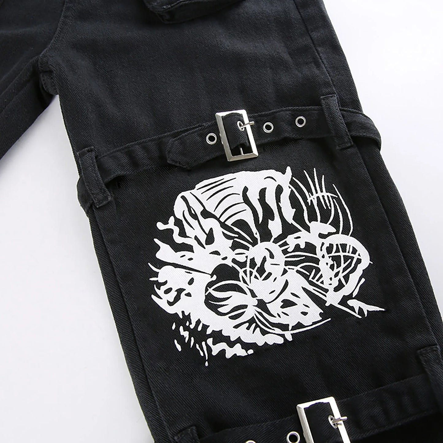 Women'S Trousers Low-Rise Gothic Jeans Street Washed Print Style Cool Loop Pants Retro Hip Hop Wide-Leg Pants Harajuku Fashion