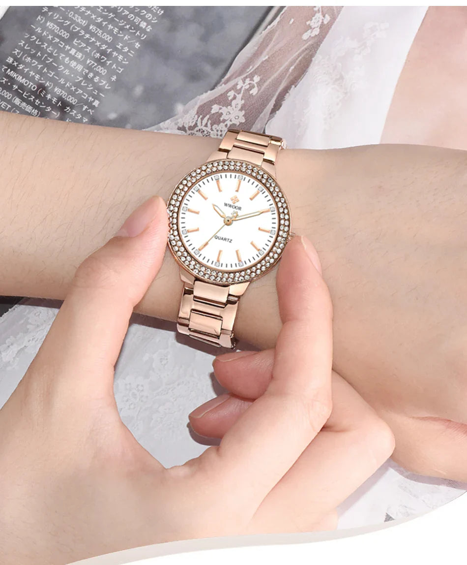 WWOOR New Women's Watches Fashion Crystal Diamond Ladies Quartz Wristwatch For Woman Relogio Feminino Female Montre Reloj Mujer