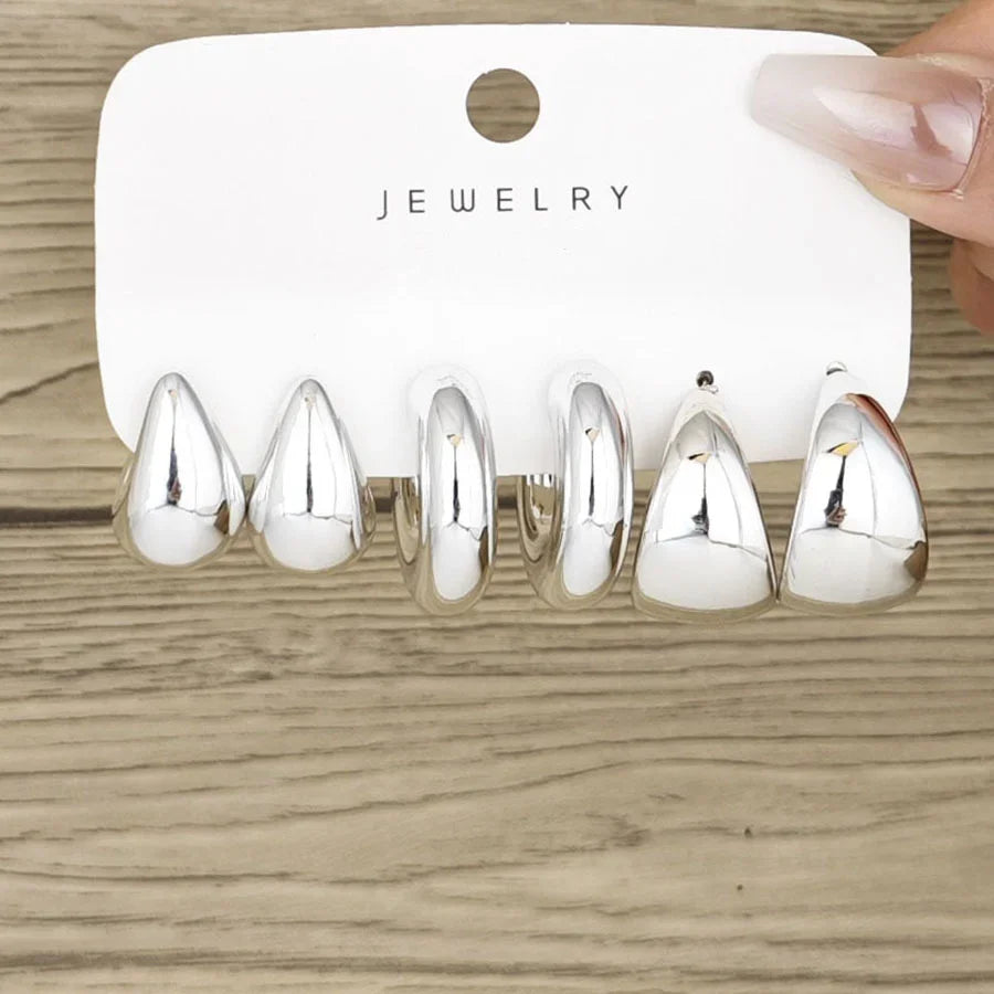 6Pcs/set Stainless Steel Crystal Zirconia Hoop Earring for Women Metal Circle Geometric Cartilage Piercing Earrings Set Jewelry