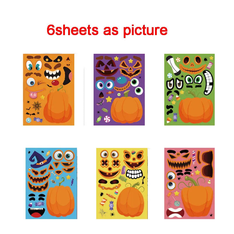 Halloween Party Favors Stickers for Kids 6-24sheets DIY Ghost Witch Mummy Make A Face Stickers Children Toddles Puzzle Jigsaw