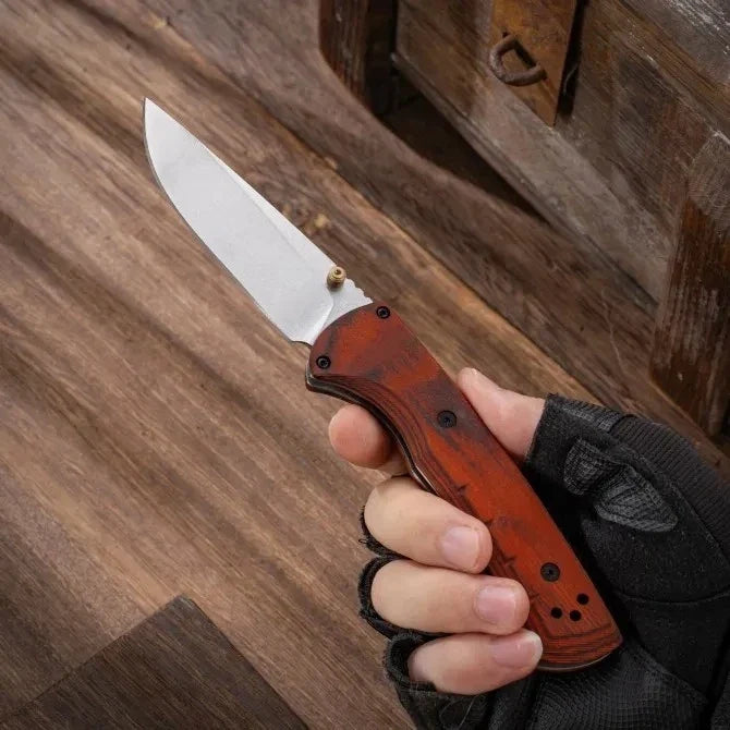 15090 Outdoor Folding Knife Durable 9Cr13Mov Blade, Ergonomic Hybrid G10/Wood Handle Perfect for Hiking Camping & Daily Carry