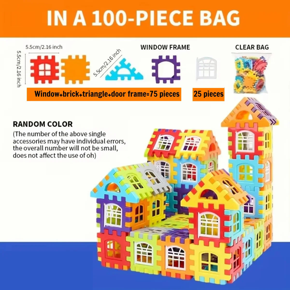100pcs House Assembly Building Blocks, Large Size, Creative Square Blocks, Educational DIY Assembly Toys, Birthday Gifts