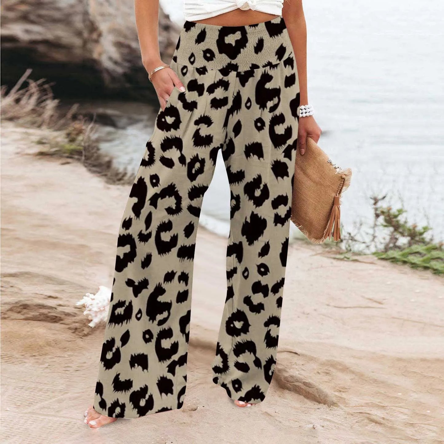 Dot Printed High Waisted Wide Leg Summer Pants For Teen Girls Women Casual Fit Palazzo Pants Beach Trendy Trouses With Pockets