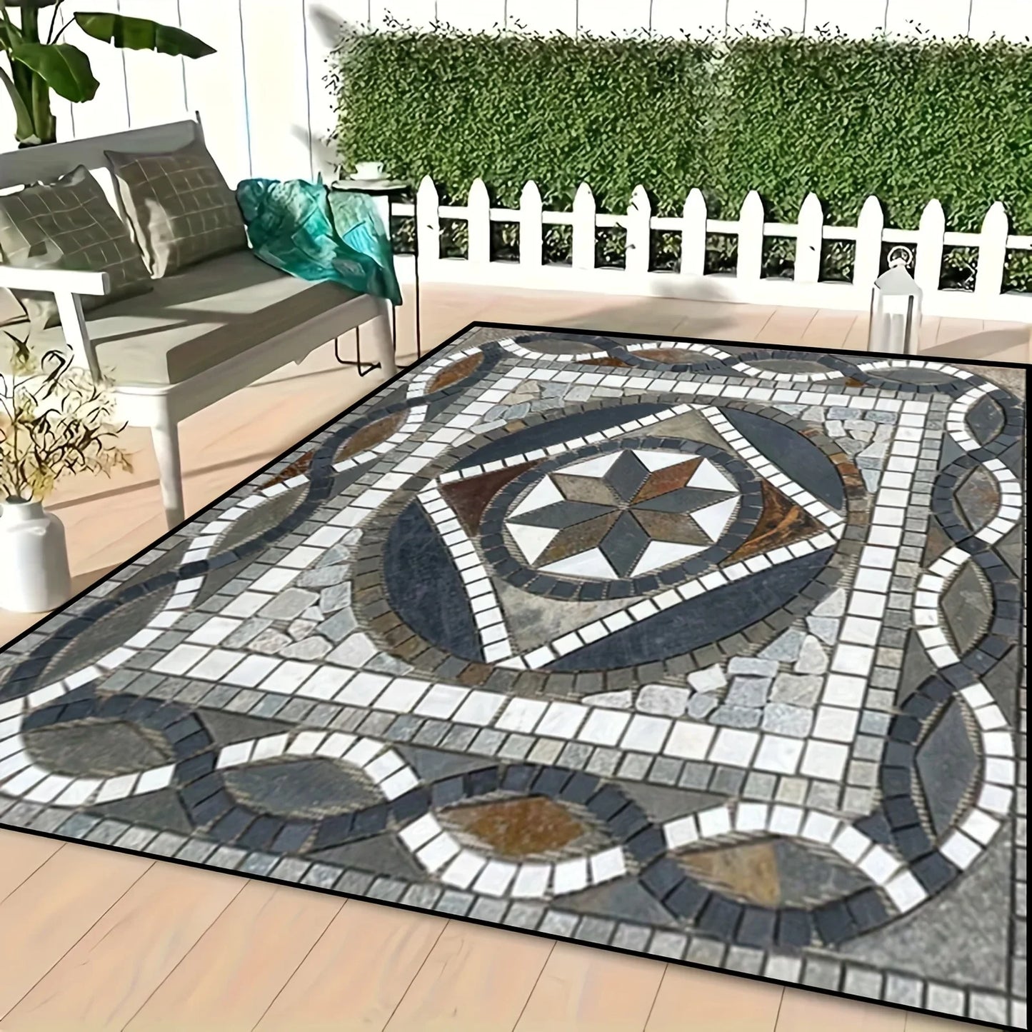 VIKAMA Marble Geometric Large-Area Carpet, Non-Slip Outdoor Caravan Terrace Floor Mat, Living Room, Bedroom Carpet.