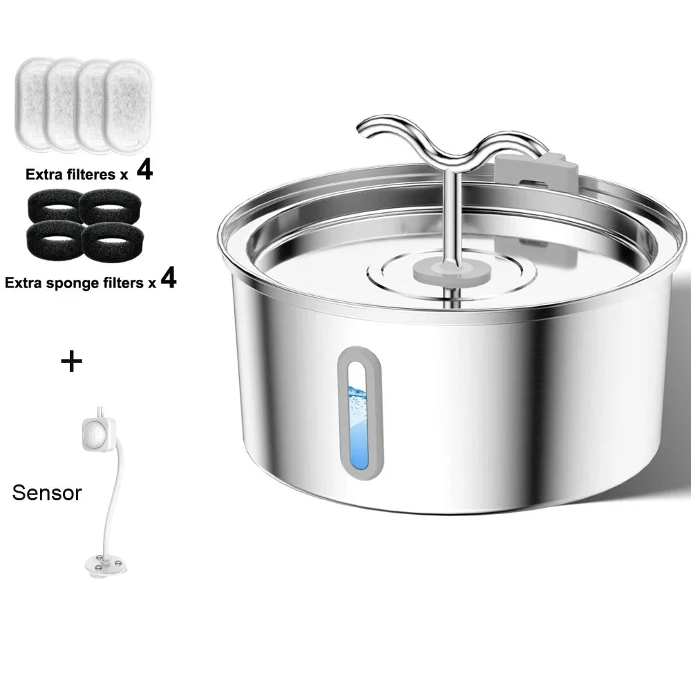3L Cat Water Fountain Stainless Steel Pet Water Fountain with Automatic Water Fountain for Cats Inside Dog Fountain Dispenser
