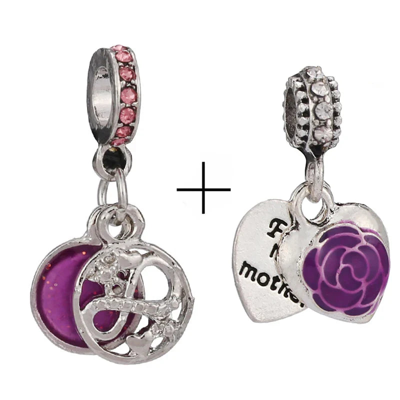 BRACE CODE 2Pcs/Lot Pan Spring New Purple Charm Love Floral Diy Beads Pendant Making Men's Women's Children's Fine Bracelets