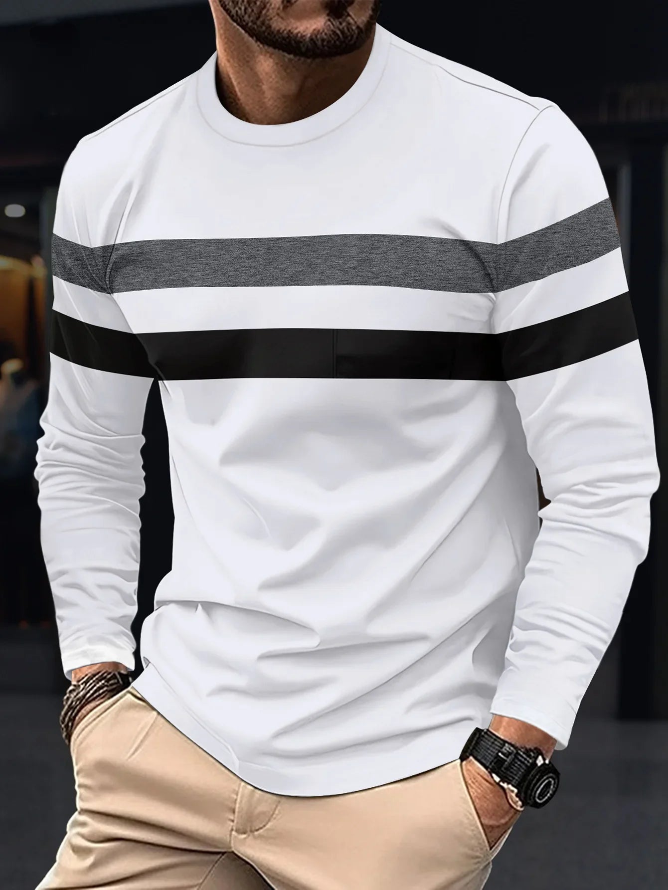 2025 Autumn/Winter Fashion, Men Long Sleeve Round Neck T-shirt Anti Wrinkle.