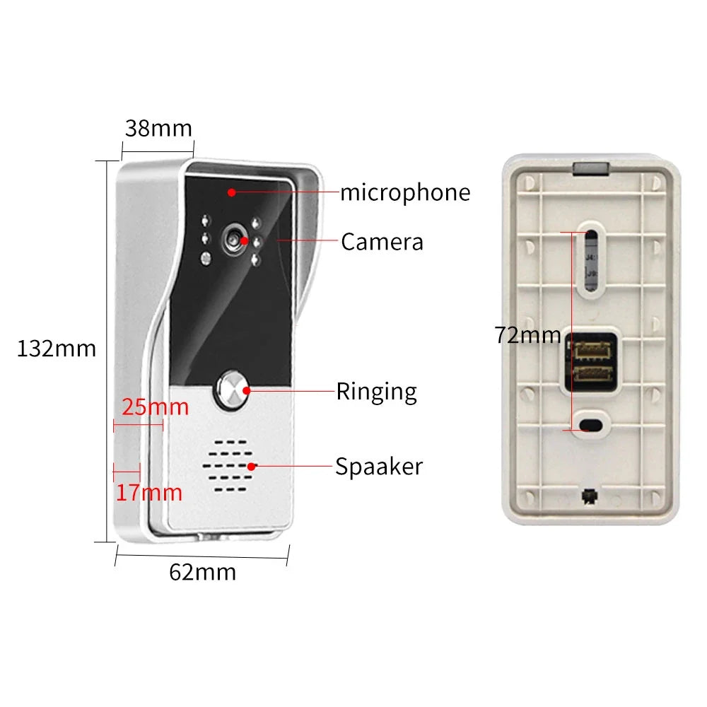 4 Wired Video Intercom System RFID Unlock Camera Doorbell with 7 Inch Screen Night Vision Home Door Bell for Villa M72T