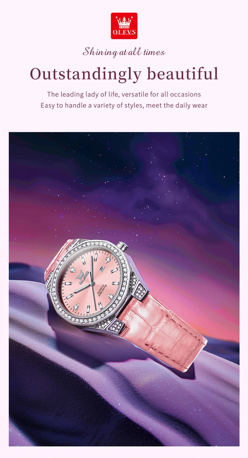 OLEVS Diamond Lap Women's Watches Luxury Original Quartz Watch for Women Fashion Leather Strap Waterproof Girls Dress Wristwatch