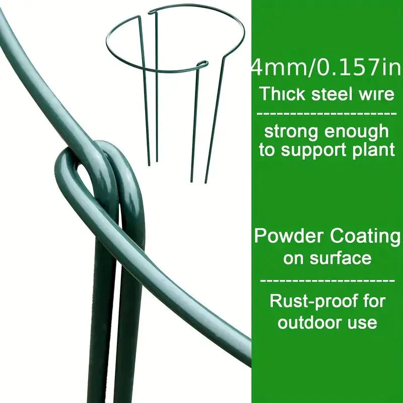 6pcs Plant Support Stakes, Half Round Metal Garden Plant StakeIndoor Peony Cages And Supports, Green Plant Support RingBorder