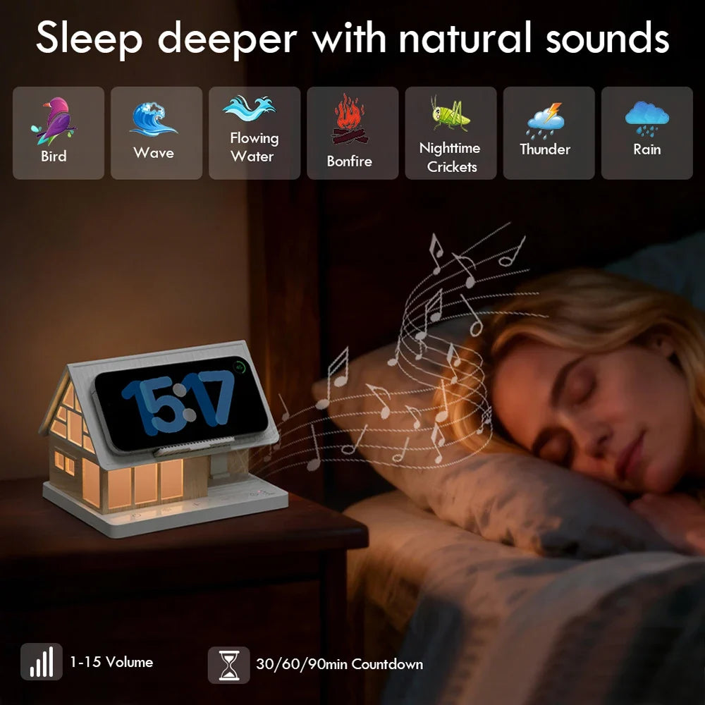 WILIT Bedside Touch Lamp with 10 Natural Sounds White Noise 15W Wireless Charging Night Light Clock Combination Atmosphere Light