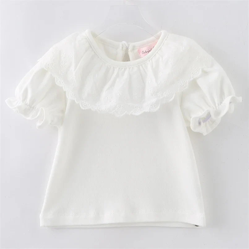 Kids White Shirts For Baby Girl Long Sleeve Ruffle Doll Collar Girls Blouses Autumn Children School Clothes Toddler lace shirt