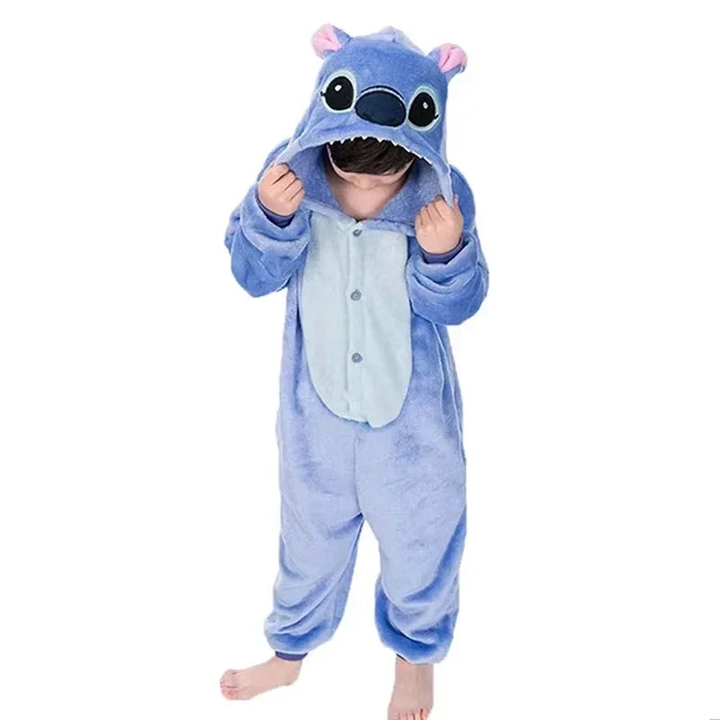 Disney Kids Lilo Stitch Cosplay Costumes Jumpsuit Kigurumi Clothes Stitch Child Hooded Loungewear Halloween Boys Girls Clothes