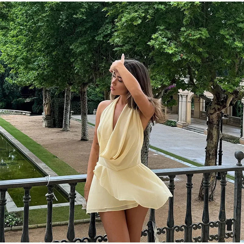 Elegant Layer Ruffles Hem Mini Dresses Chic Loose O Neck Lantern Sleeve Button A-line Cake Dress New Ladies High Street Vestidos
