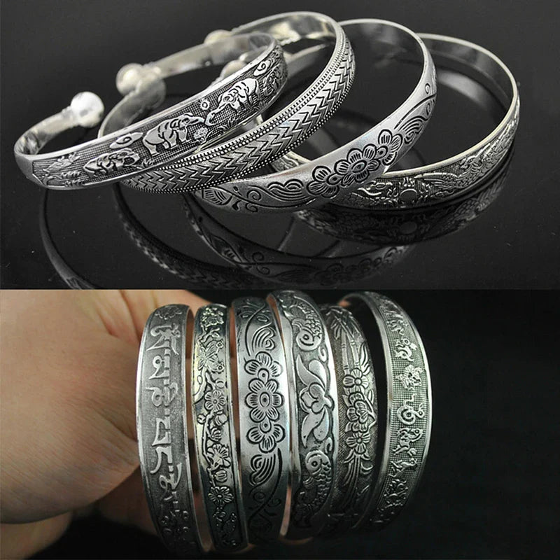 Retro Opening  Bracelet Jewelry Vintage Tibetan Silver Totem Carved Bangle Cuff
