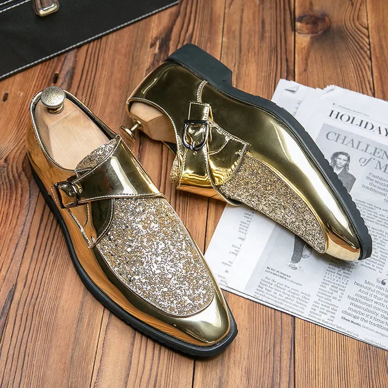 Shoes Men Casual Man Men's Summer Shine Gold Dress Patent Leather For Mens Gold Moccasins Business Pointed Bussiness Luxury