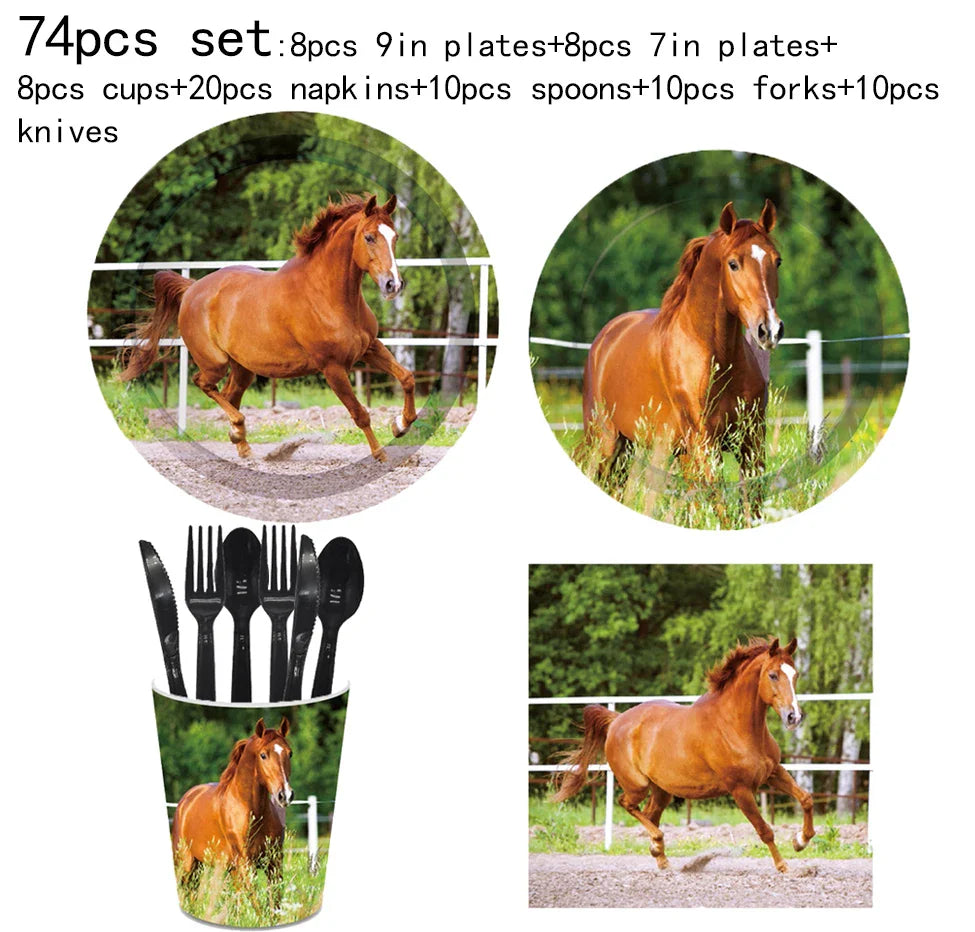 Horse Pony Disposable Party Supplies Plates Cups Napkins Cake