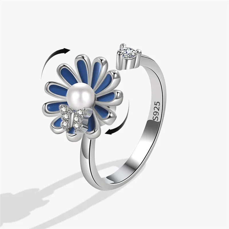 2023 Fashion Beads Anxiety Ring Fidget Spinner Rings Crystal Butterfly Flower Star Moon Ring Anti Stress Jewelry Gift