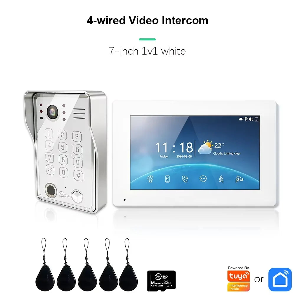 ANJIELO Tuya Smart Fingerprint 5-in-1 Unlocking Home Video Doorbell Video Intercom System 1080P Touch Monitor Security Protectio