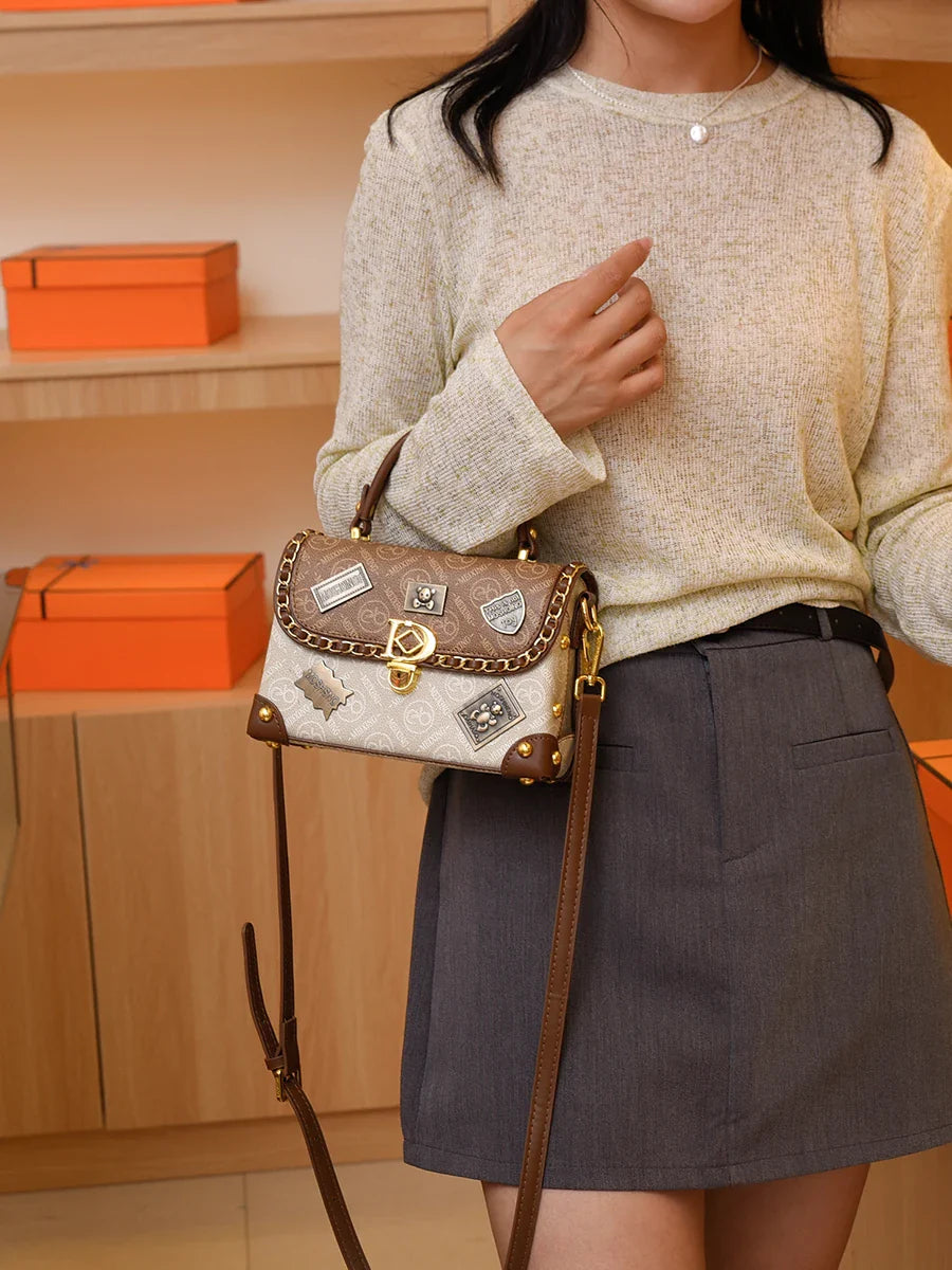 Women's Retro PU Leather Shoulder Bag Fashion Chain Handbag Crossbody for Daily Use