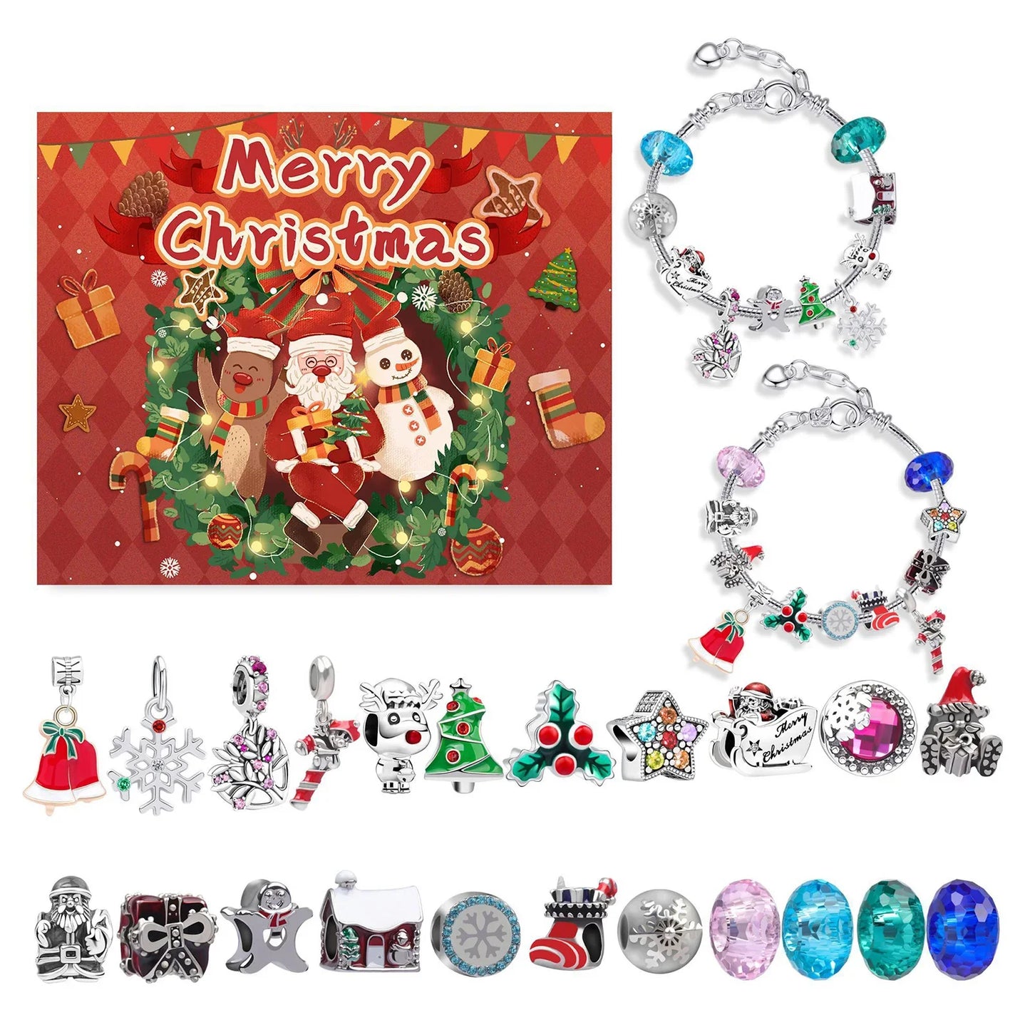 24-Grid Christmas Advents DIY Bracelet Gift Box Personalized Holiday Gift Box Toys For Kids Teens Boys Girls Beads Accesories
