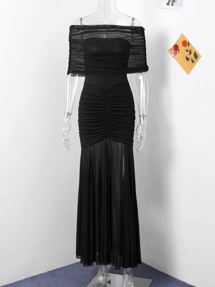 Elegant Off Shoulder Backless Women Maxi Dresses Sexy Strapless Sleeveless Hip Package Bodycon Lady Dress Party Club Mash Gown