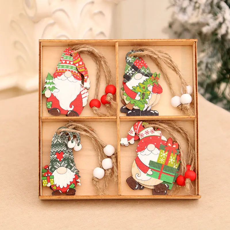 2024 Christmas Wooden Pendants Gingerbread Man Gnomes Xmas Tree Hanging Ornament Noel Navidad Decorations for Home New Year Gift