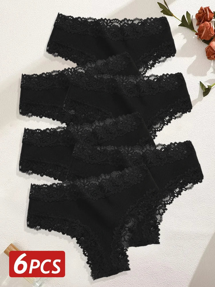 6PCS/Set Women Sexy Lace Brazilian Panties, Low-Waist Elastic Underwear S-XL.